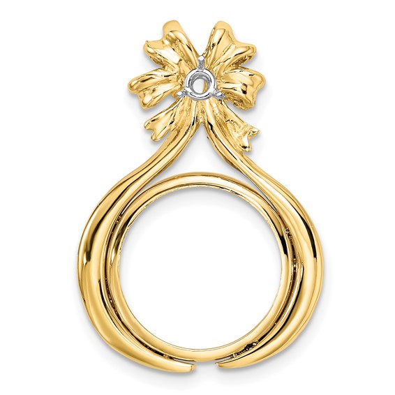 14k Two-tone Diamond Teardrop Bow Coin Bezel Pendant Mounting