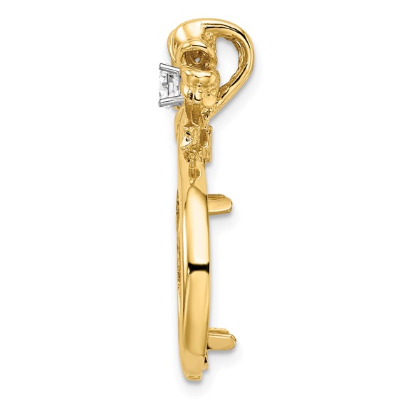 14k Two-tone Diamond Teardrop Bow Coin Bezel Pendant