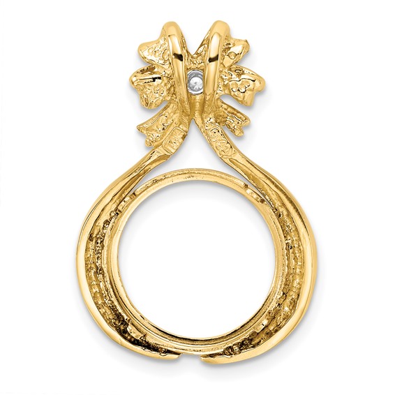 14k Two-tone Diamond Teardrop Bow Coin Bezel Pendant