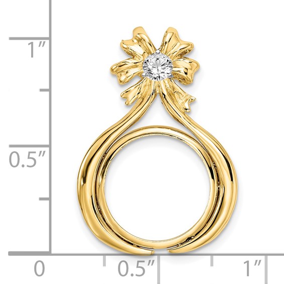 14k Two-tone Diamond Teardrop Bow Coin Bezel Pendant