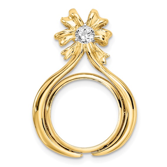 14k Two-tone Diamond Teardrop Bow Coin Bezel Pendant