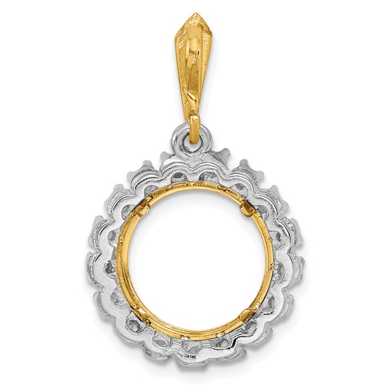 14k Two-tone Diamond Prong Coin Bezel Pendant Mounting                