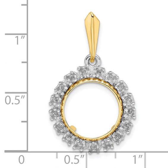 14k Two-tone Diamond Prong Coin Bezel Pendant Mounting                
