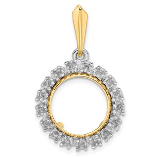 14k Two-tone Diamond Prong Coin Bezel Pendant Mounting                
