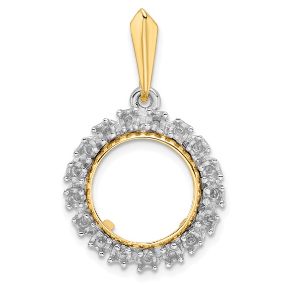14k Two-tone Diamond Prong Coin Bezel Pendant Mounting                