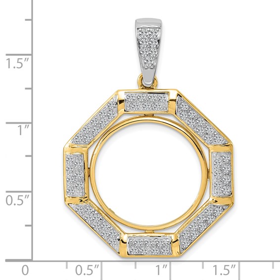 14k Two-tone Diamond Octagonal Prong Coin Bezel Pendant Mounting