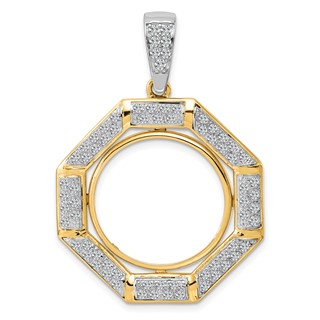 14k Two-tone Diamond Octagonal Prong Coin Bezel Pendant Mounting