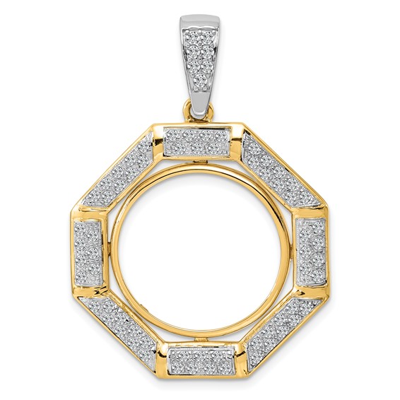 14k Two-tone Diamond Octagonal Prong Coin Bezel Pendant Mounting