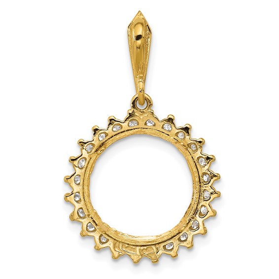 Wideband Distinguished Coin Jewelry 14k Two-tone Polished and Diamond-cut A Diamond Circle 13.0mm Prong Coin Bezel Pendant