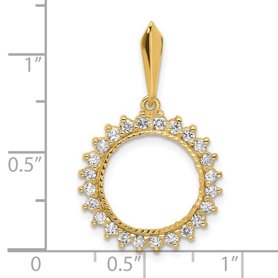 Wideband Distinguished Coin Jewelry 14k Two-tone Polished and Diamond-cut A Diamond Circle 13.0mm Prong Coin Bezel Pendant