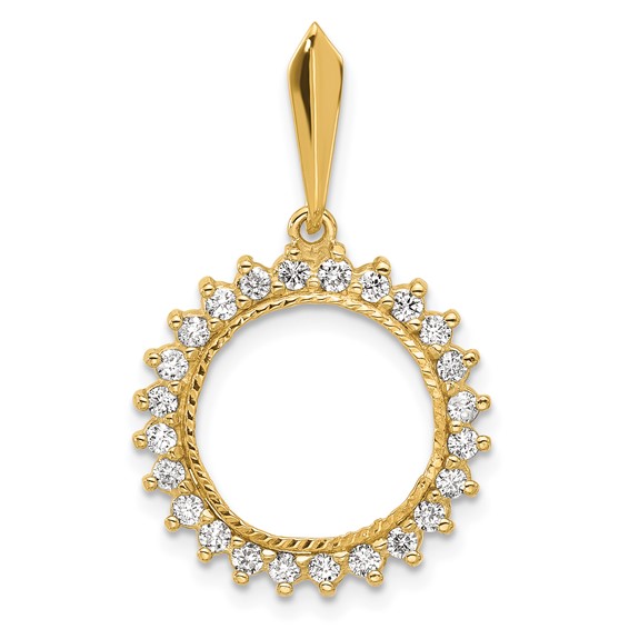Wideband Distinguished Coin Jewelry 14k Two-tone Polished and Diamond-cut A Diamond Circle 13.0mm Prong Coin Bezel Pendant