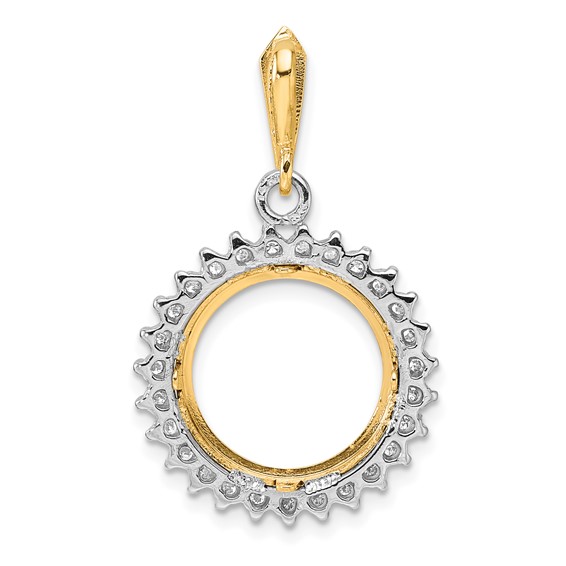 Wideband Distinguished Coin Jewelry 14k Two-tone Polished and Diamond-cut VS Diamond Circle 14.0mm Prong Coin Bezel Pendant