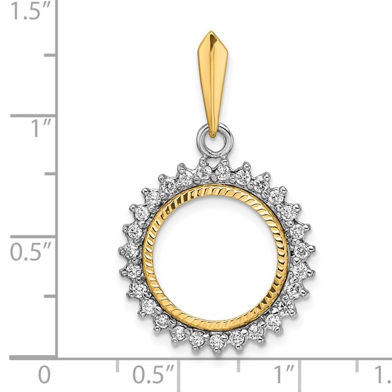 Wideband Distinguished Coin Jewelry 14k Two-tone Polished and Diamond-cut VS Diamond Circle 14.0mm Prong Coin Bezel Pendant
