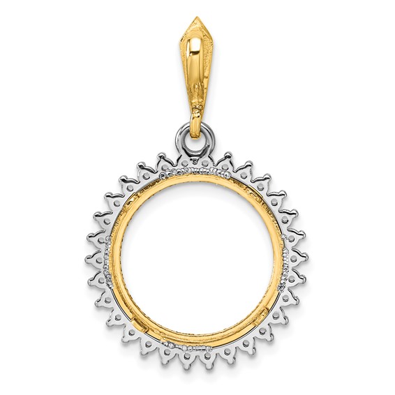 Wideband Distinguished Coin Jewelry 14k Two-tone Polished and Diamond-cut Diamond Circle 16.0mm Prong Coin Bezel Pendant Mounting