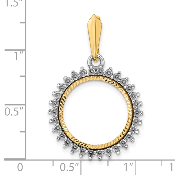 Wideband Distinguished Coin Jewelry 14k Two-tone Polished and Diamond-cut Diamond Circle 16.0mm Prong Coin Bezel Pendant Mounting