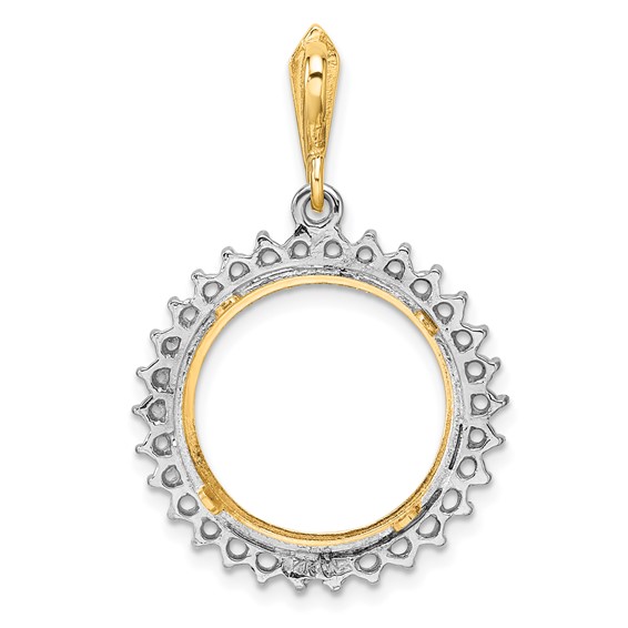 Wideband Distinguished Coin Jewelry 14k Two-tone Polished and Diamond-cut Diamond Circle 16.5mm Prong Coin Bezel Pendant Mounting