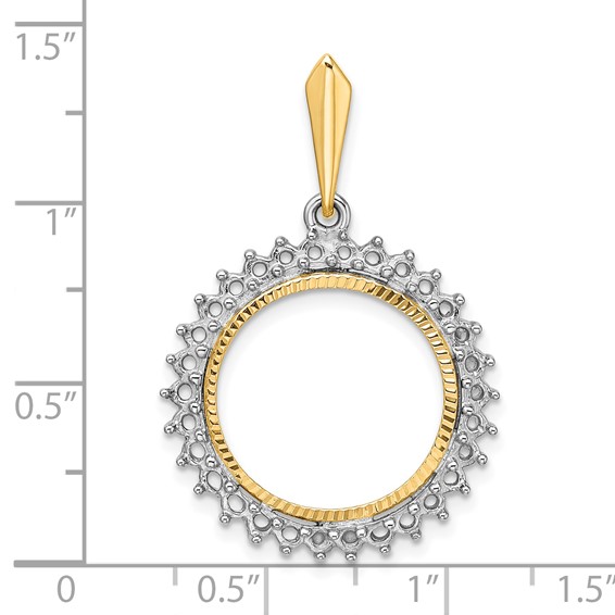 Wideband Distinguished Coin Jewelry 14k Two-tone Polished and Diamond-cut Diamond Circle 16.5mm Prong Coin Bezel Pendant Mounting