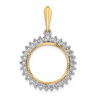 Wideband Distinguished Coin Jewelry 14k Two-tone Polished and Diamond-cut Diamond Circle 16.5mm Prong Coin Bezel Pendant Mounting
