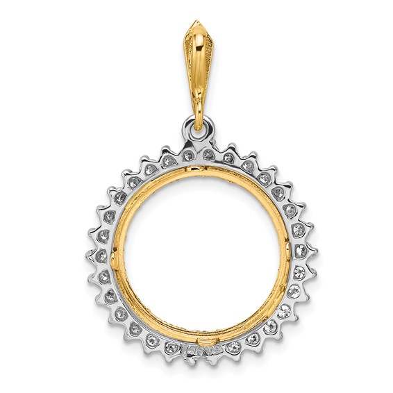 Wideband Distinguished Coin Jewelry 14k Two-tone Polished and Diamond-cut VS Diamond Circle 16.5mm Prong Coin Bezel Pendant