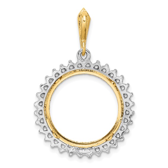 Wideband Distinguished Coin Jewelry 14k Two-tone Polished and Diamond-cut Diamond Circle 17.8mm Prong Coin Bezel Pendant Mounting