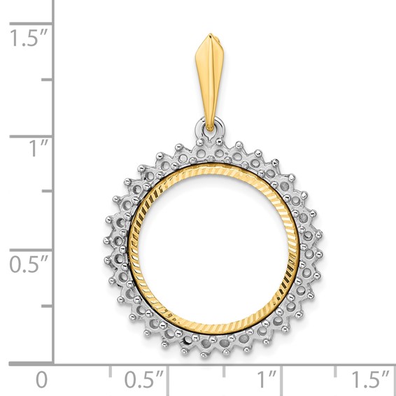 Wideband Distinguished Coin Jewelry 14k Two-tone Polished and Diamond-cut Diamond Circle 17.8mm Prong Coin Bezel Pendant Mounting