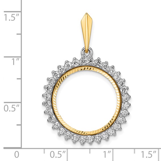 Wideband Distinguished Coin Jewelry 14k Two-tone Polished and Diamond-cut VS Diamond Circle 17.8mm Prong Coin Bezel Pendant