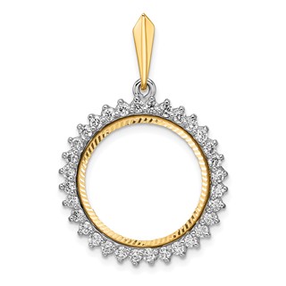 Wideband Distinguished Coin Jewelry 14k Two-tone Polished and Diamond-cut VS Diamond Circle 17.8mm Prong Coin Bezel Pendant