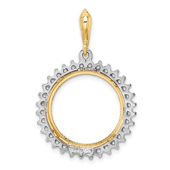 Wideband Distinguished Coin Jewelry 14k Two-tone Polished and Diamond-cut Diamond Circle 18.0mm Prong Coin Bezel Pendant Mounting