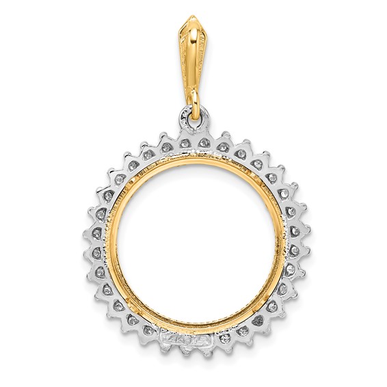 Wideband Distinguished Coin Jewelry 14k Two-tone Polished and Diamond-cut AAA Diamond Circle 18.0mm Prong Coin Bezel Pendant