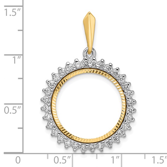 Wideband Distinguished Coin Jewelry 14k Two-tone Polished and Diamond-cut AAA Diamond Circle 18.0mm Prong Coin Bezel Pendant