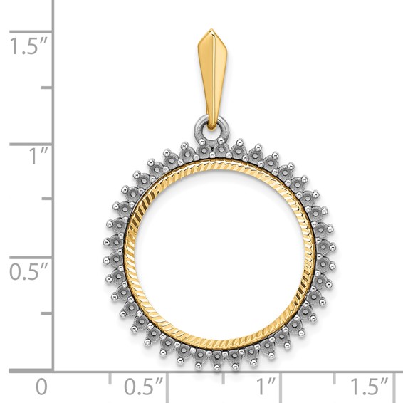 Wideband Distinguished Coin Jewelry 14k Two-tone Polished and Diamond-cut Diamond Circle 20.1mm Prong Coin Bezel Pendant Mounting