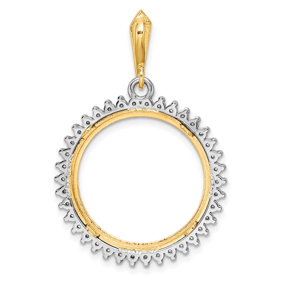 Wideband Distinguished Coin Jewelry 14k Two-tone Polished and Diamond-cut AA Diamond Circle 20.1mm Prong Coin Bezel Pendant