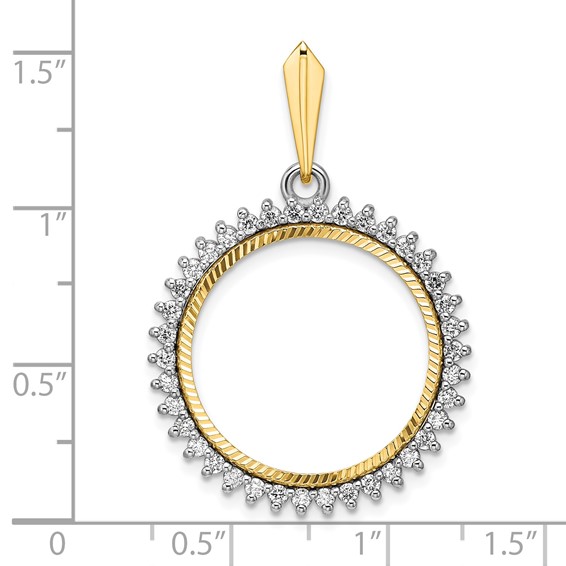 Wideband Distinguished Coin Jewelry 14k Two-tone Polished and Diamond-cut AA Diamond Circle 20.1mm Prong Coin Bezel Pendant