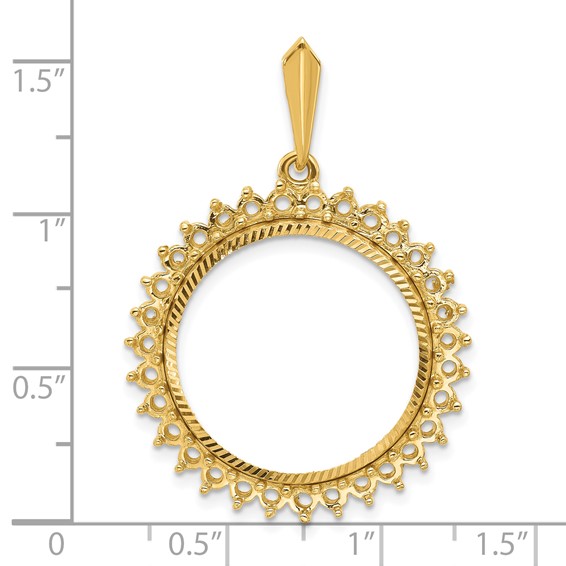 Wideband Distinguished Coin Jewelry 14k Two-tone Polished and Diamond-cut Diamond Circle 21.6mm Prong Coin Bezel Pendant Mounting