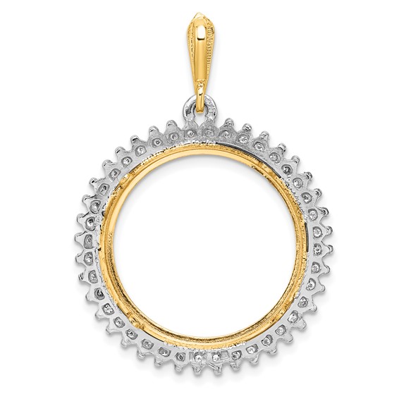 Wideband Distinguished Coin Jewelry 14k Two-tone Polished and Diamond-cut VS Diamond Circle 21.6mm Prong Coin Bezel Pendant