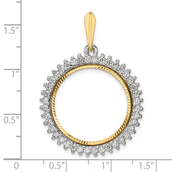 Wideband Distinguished Coin Jewelry 14k Two-tone Polished and Diamond-cut VS Diamond Circle 21.6mm Prong Coin Bezel Pendant