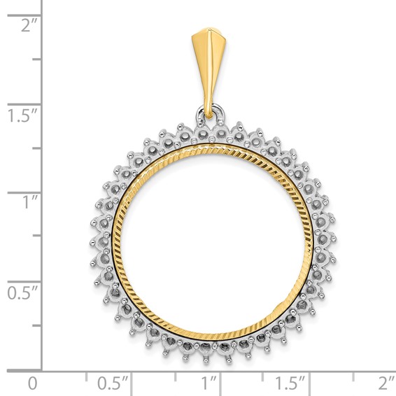 Wideband Distinguished Coin Jewelry 14k Two-tone Polished and Diamond-cut Diamond Circle 27.0mm Prong Coin Bezel Pendant Mounting