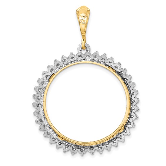 Wideband Distinguished Coin Jewelry 14k Two-tone Polished and Diamond-cut VS Diamond Circle 27.0mm Prong Coin Bezel Pendant