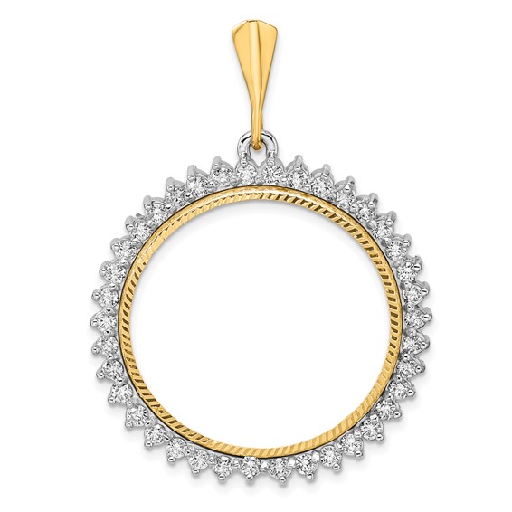 Wideband Distinguished Coin Jewelry 14k Two-tone Polished and Diamond-cut VS Diamond Circle 27.0mm Prong Coin Bezel Pendant