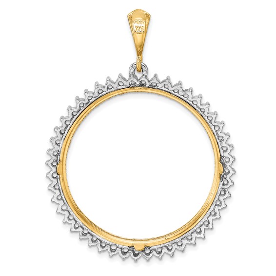 Wideband Distinguished Coin Jewelry 14k Two-tone Polished and Diamond-cut Diamond Circle 32.7mm Prong Coin Bezel Pendant Mounting