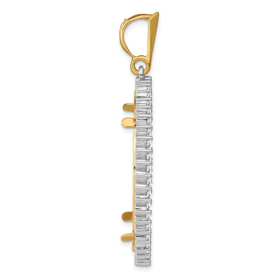 Wideband Distinguished Coin Jewelry 14k Two-tone Polished and Diamond-cut AA Diamond Circle 32.7mm Prong Coin Bezel Pendant