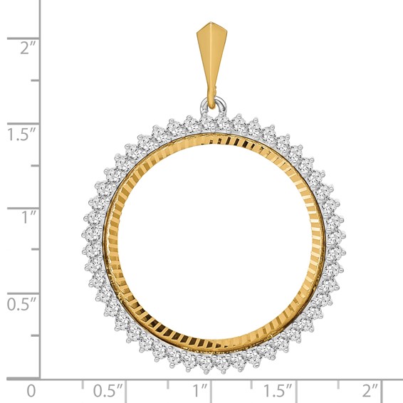 Wideband Distinguished Coin Jewelry 14k Two-tone Polished and Diamond-cut AA Diamond Circle 32.7mm Prong Coin Bezel Pendant