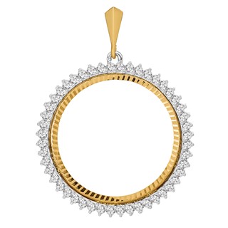 Wideband Distinguished Coin Jewelry 14k Two-tone Polished and Diamond-cut AA Diamond Circle 32.7mm Prong Coin Bezel Pendant