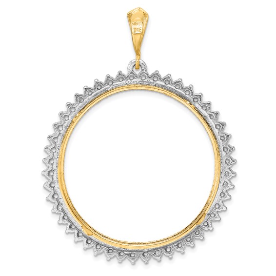 Wideband Distinguished Coin Jewelry 14k Two-tone Polished and Diamond-cut Diamond Circle 34.2mm Prong Coin Bezel Pendant Mounting