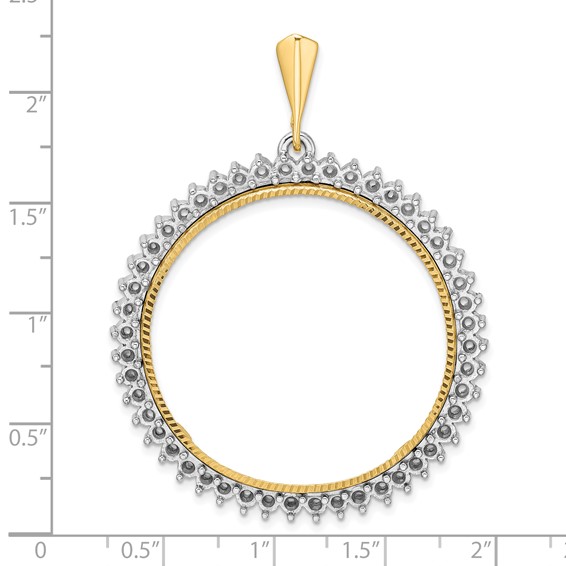 Wideband Distinguished Coin Jewelry 14k Two-tone Polished and Diamond-cut Diamond Circle 34.2mm Prong Coin Bezel Pendant Mounting