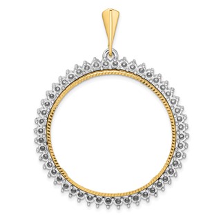 Wideband Distinguished Coin Jewelry 14k Two-tone Polished and Diamond-cut Diamond Circle 34.2mm Prong Coin Bezel Pendant Mounting