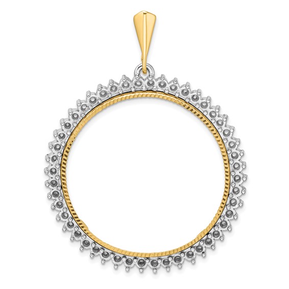 Wideband Distinguished Coin Jewelry 14k Two-tone Polished and Diamond-cut Diamond Circle 34.2mm Prong Coin Bezel Pendant Mounting