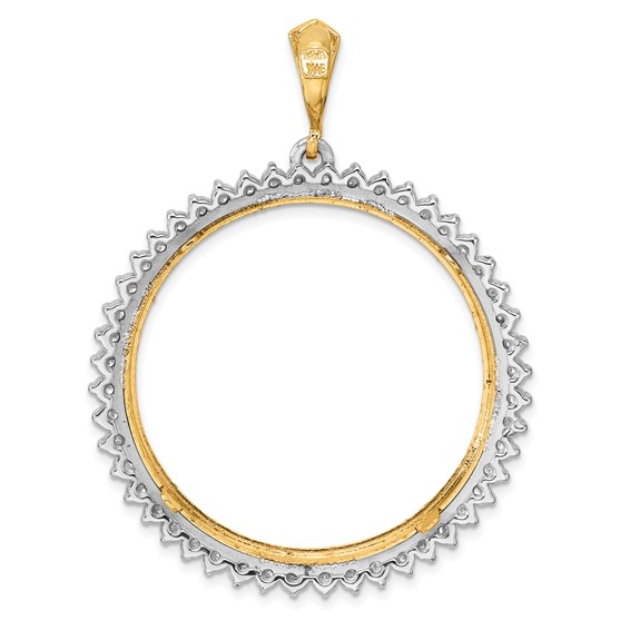 Wideband Distinguished Coin Jewelry 14k Two-tone Polished and Diamond-cut AA Diamond Circle 34.2mm Prong Coin Bezel Pendant