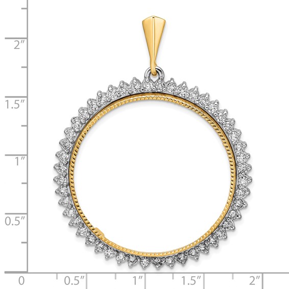 Wideband Distinguished Coin Jewelry 14k Two-tone Polished and Diamond-cut AA Diamond Circle 34.2mm Prong Coin Bezel Pendant