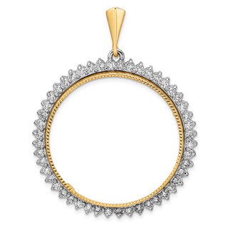 Wideband Distinguished Coin Jewelry 14k Two-tone Polished and Diamond-cut AA Diamond Circle 34.2mm Prong Coin Bezel Pendant